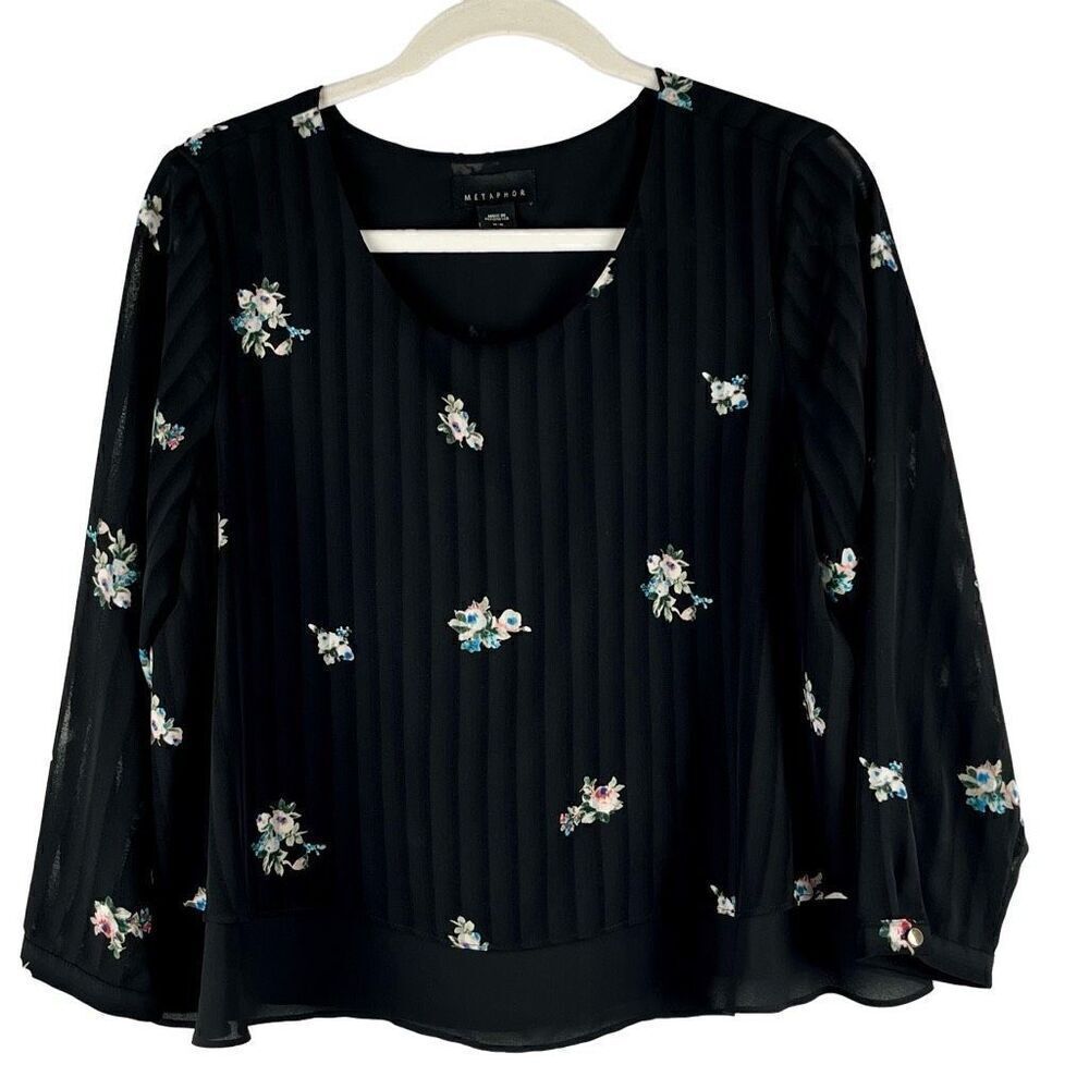 Metaphor Floral Flowy Long Sleeve Semi-Sheer Blouse Medium